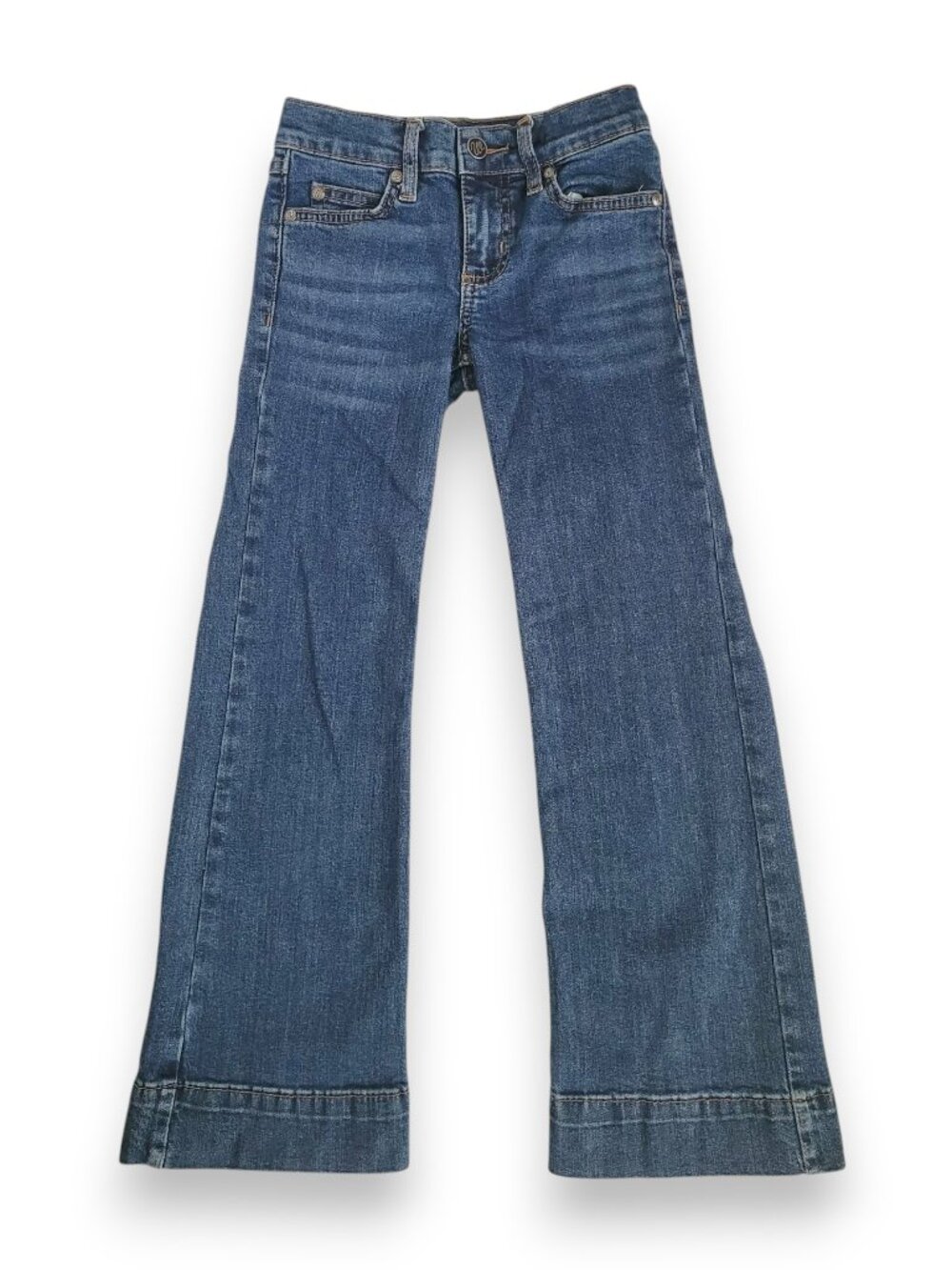 Wrangler Girls Trouser Jeans Size 8 Slim Wide Leg Retro Indigo Wash EUC